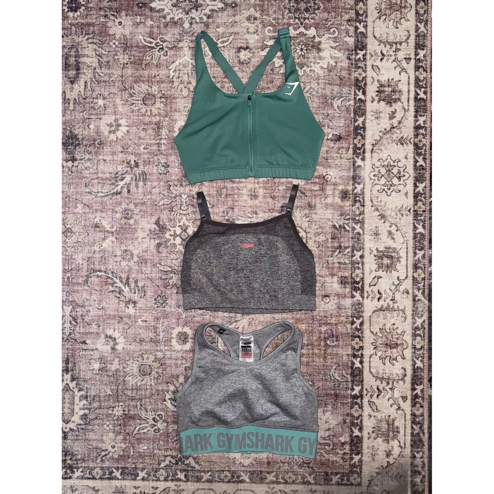 Gymshark Sports Bra Bundle XS/S Teal Green Gray Marl Zip Front Seamless 3 Pack